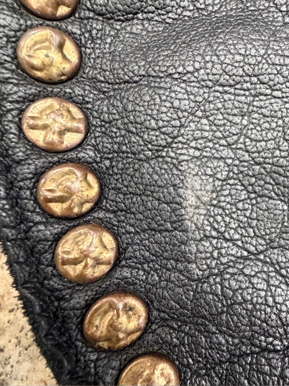 Civivo 93  Black Leather Shoulder Bag Made in Italy with Antique Gold Studs - Picture 7 of 12